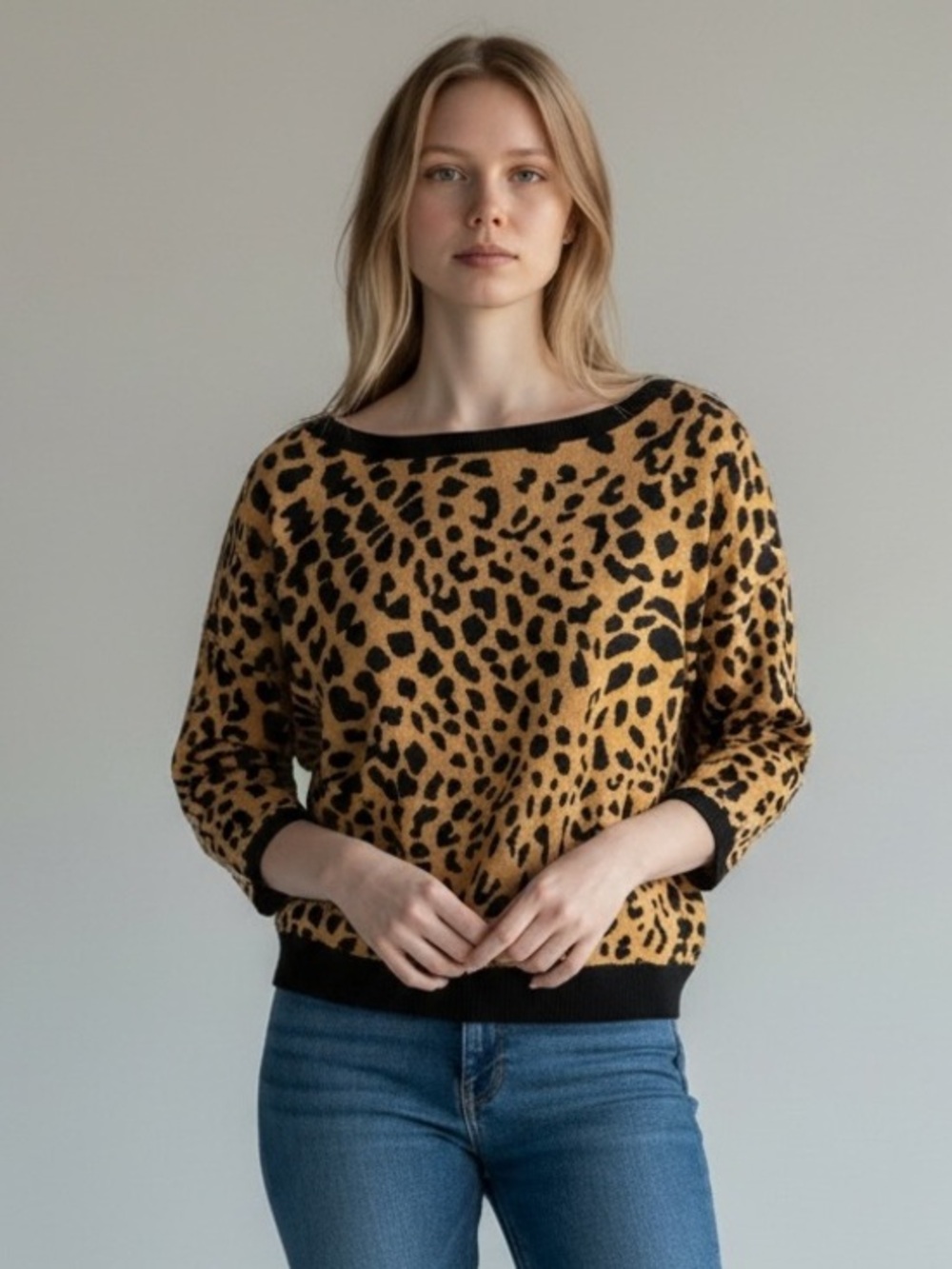 Talbots Leopard-Print Crewneck Sweater - Black & Gold
